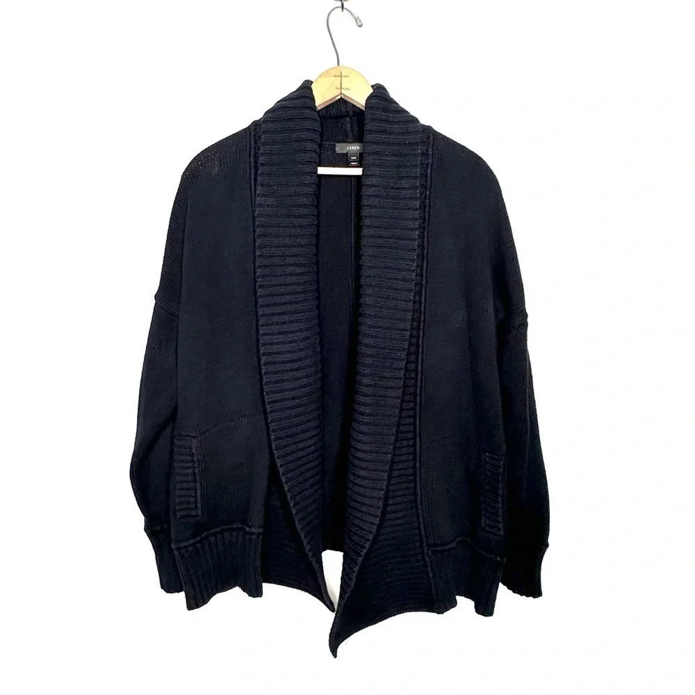 J. Crew | Black Chunky Knit Shawl Collar Open Cardigan Sweater